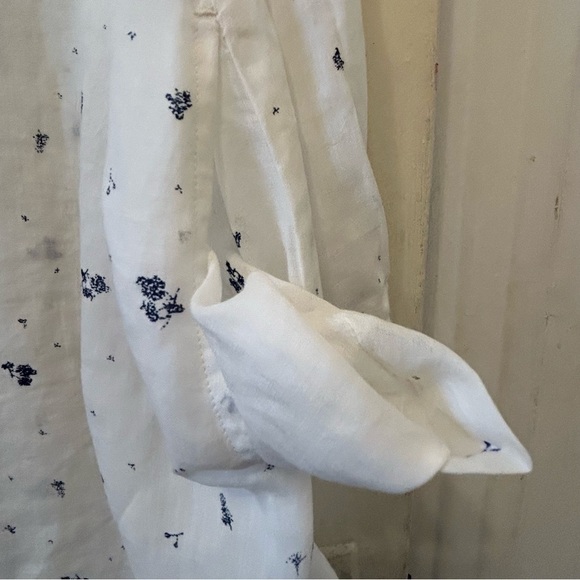 Kleen 100% Ramie Button Down Long Sleeve Shirt Blue White Tunic Womens M Pockets - Picture 5 of 7